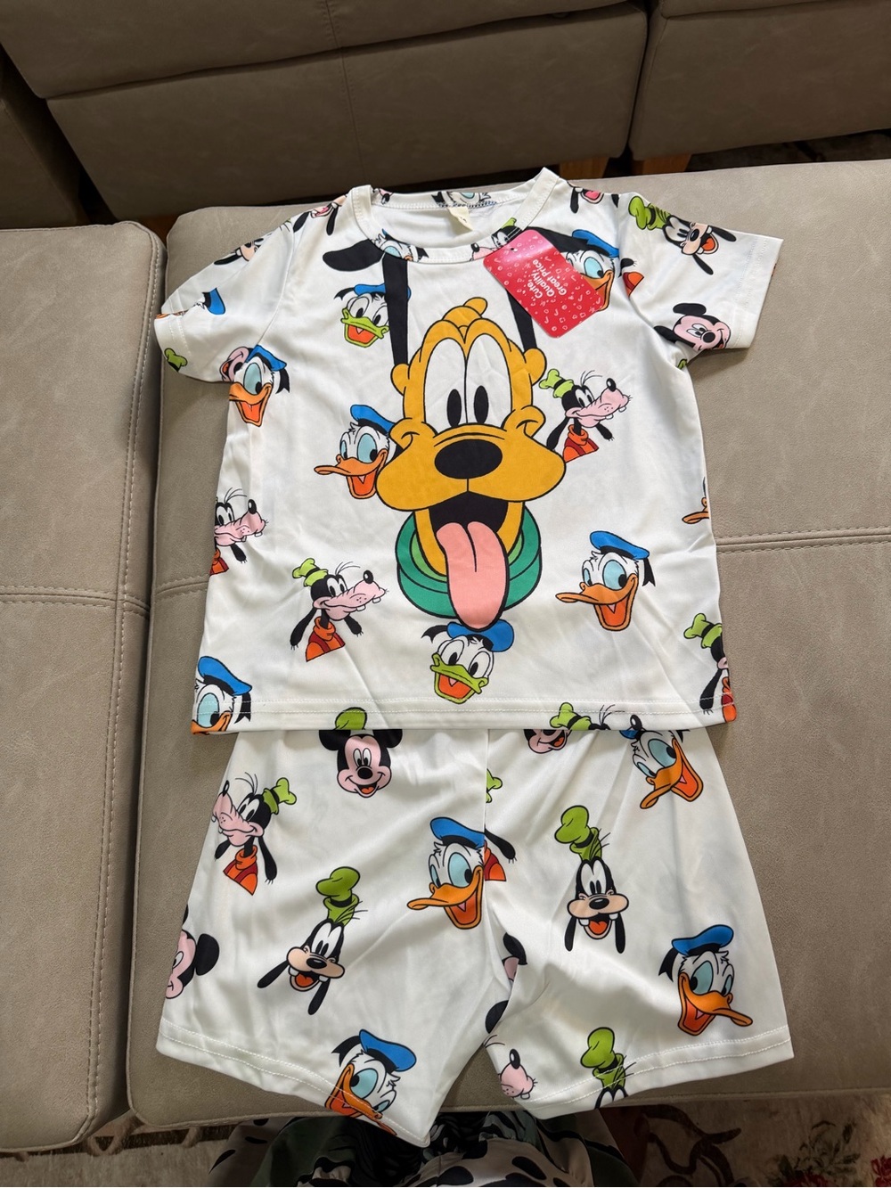 Disney White Pluto & Friends Short Pajama Set with Multicolor Character Prints